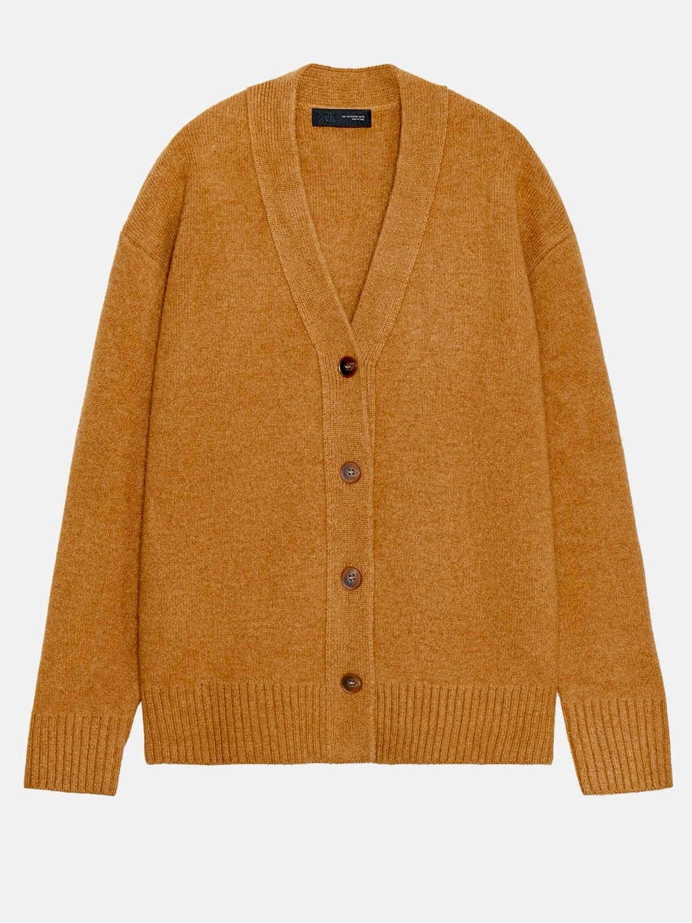 NWOT Zara Wool Camel Brown V-Neck Button Cardigan